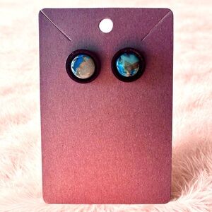 Mixed blue colors and wood post Earrings